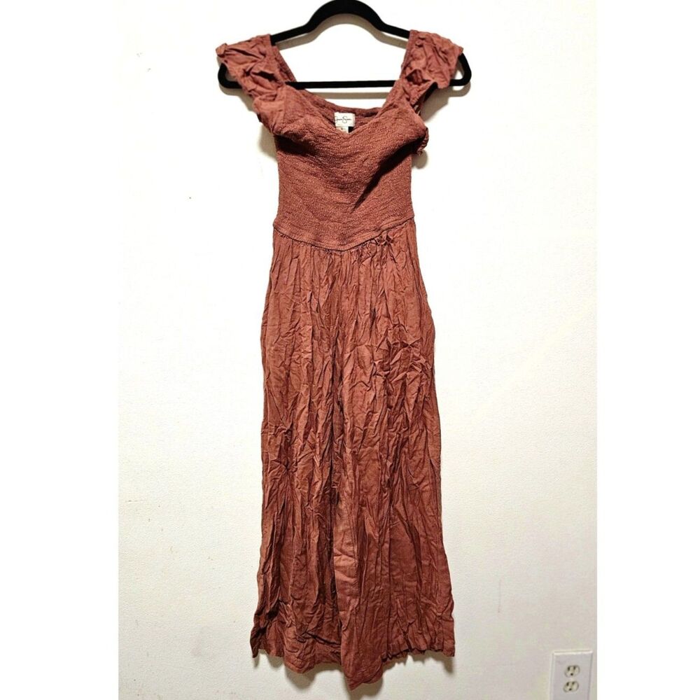 Jessica Simpson Jolie Tiered Smocked Wide Leg Jumpsuit Rusty Rose S